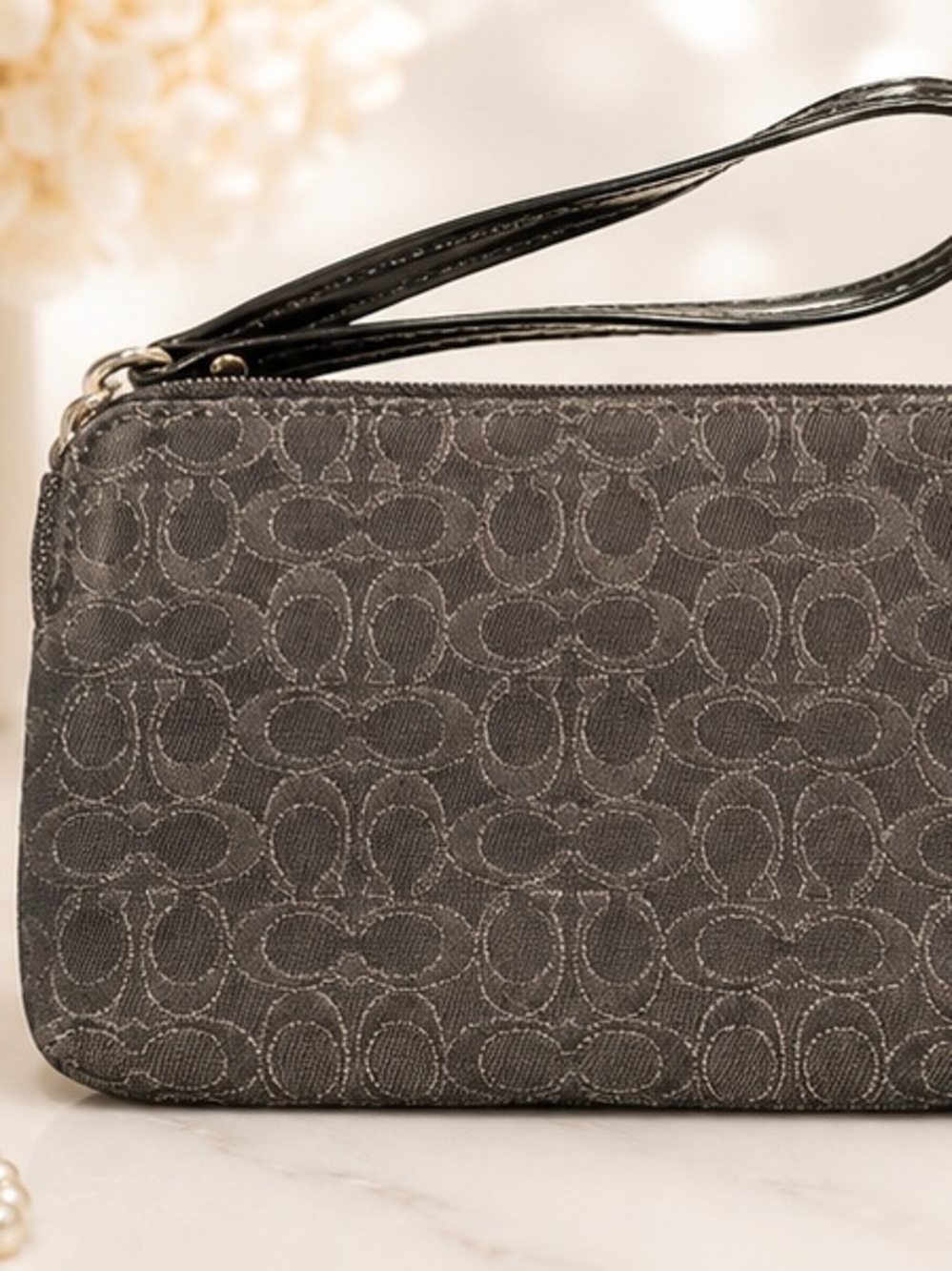 Coach Double Zip Signature black Canvas Wristlet - Picture 2 of 5